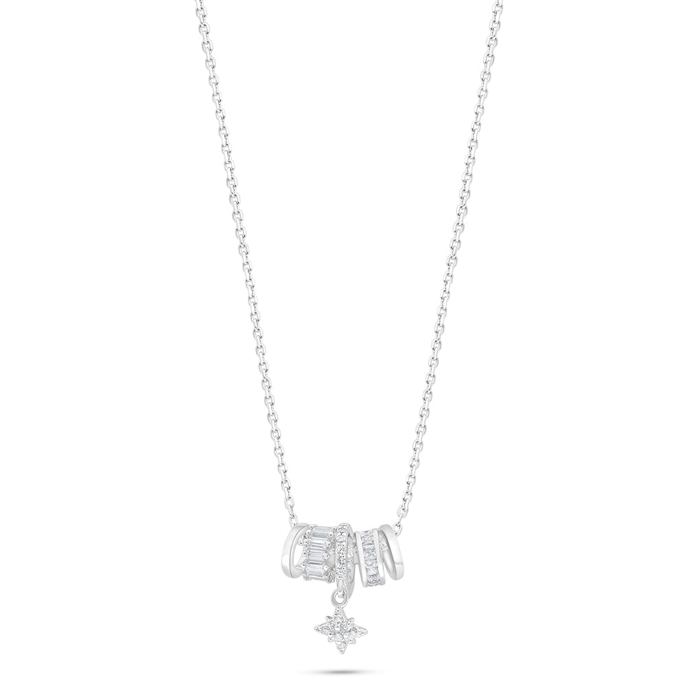 Sterling Silver 925 Necklace Rhodium Plated Embedded With White Zircon