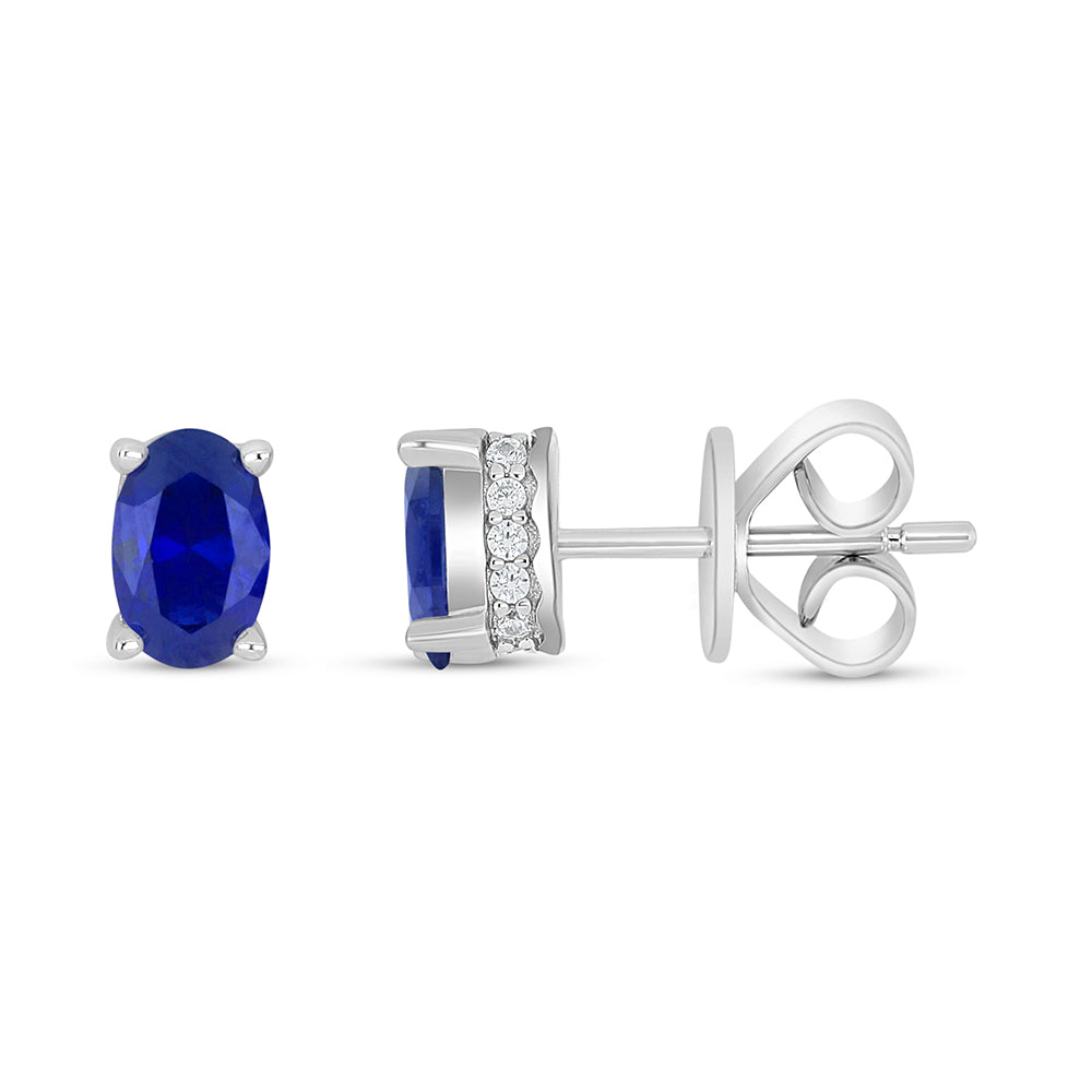 Sterling Silver 925 Earring Rhodium Plated Embedded With Sapphire Corundum And White Zircon