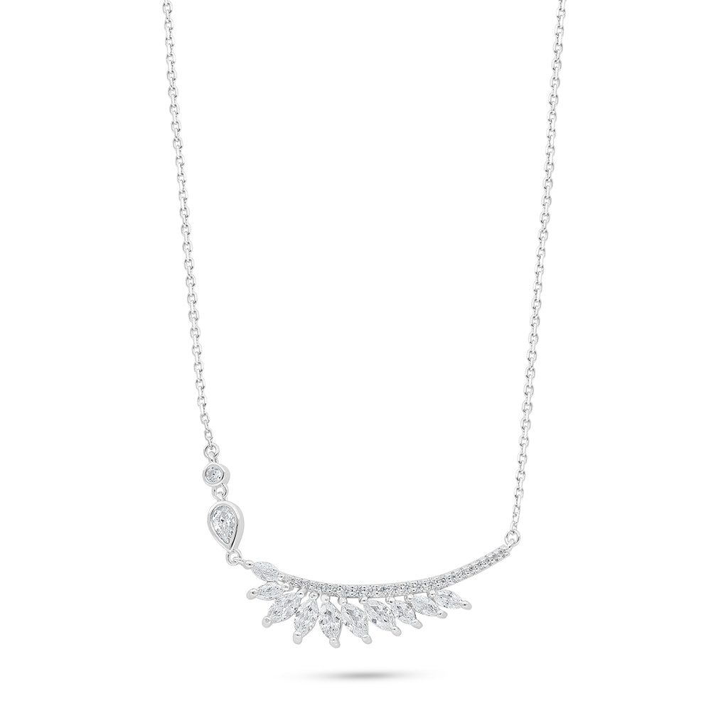 عقد من الفضة الخالصة عيار 925 مطلي روديوم مرصع فص ابيض