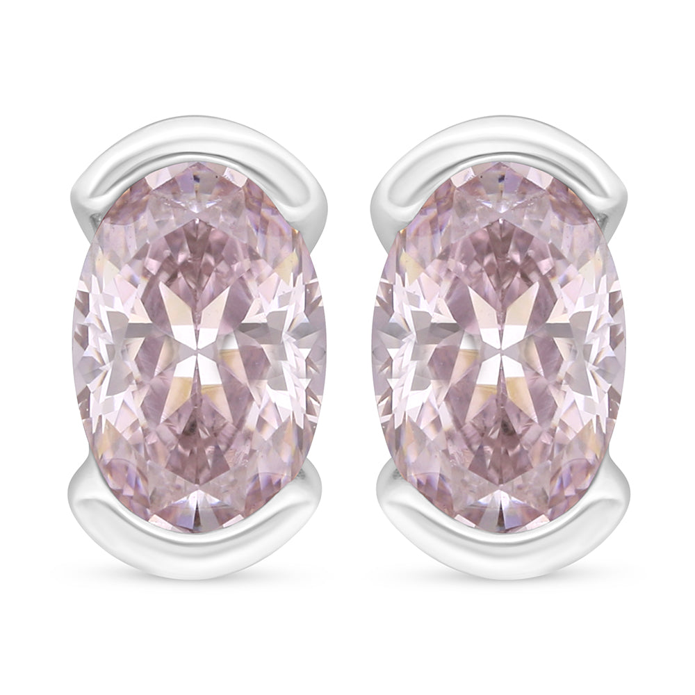 Sterling Silver 925 Earring Rhodium Plated Embedded With Pink Zircon