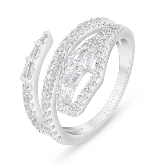 Sterling Silver 925 Ring Rhodium Plated Embedded With White Zircon