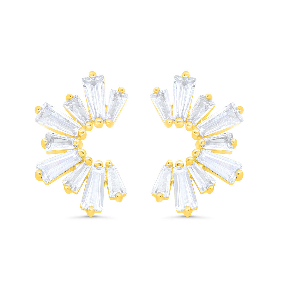 اقراط من الفضة الخالصة عيار 925 مطلي ذهبي مرصع فص ابيض