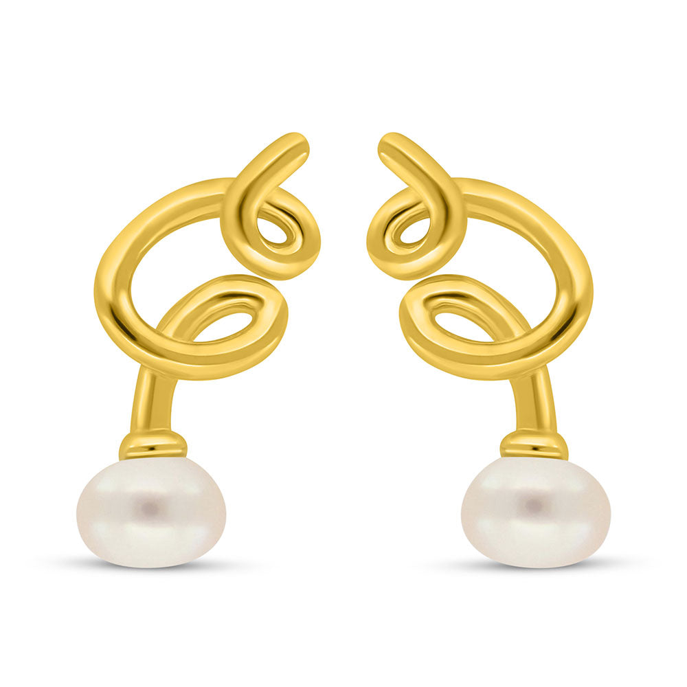 Sterling Silver 925 Earring Golden Plated Embedded With Fresh Water Pearl
