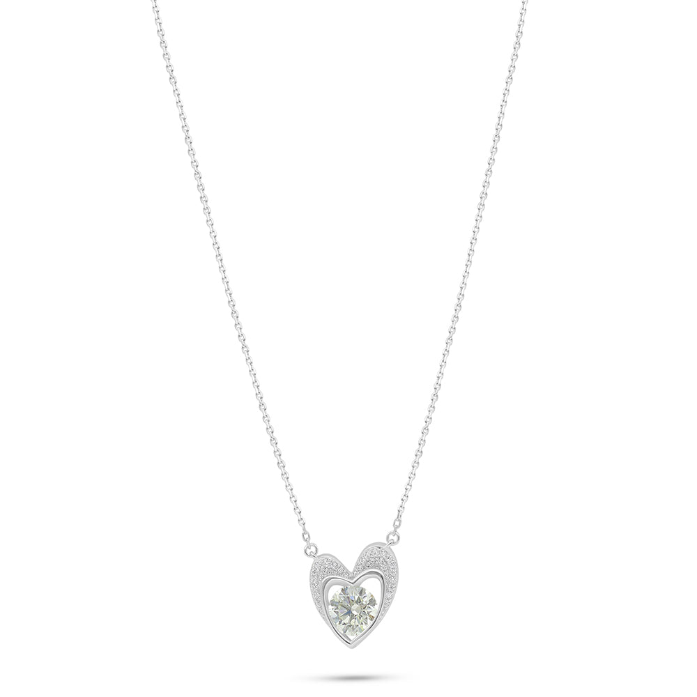 Sterling Silver 925 Necklace Rhodium Plated Embedded With Diamond Zircon And White Zircon