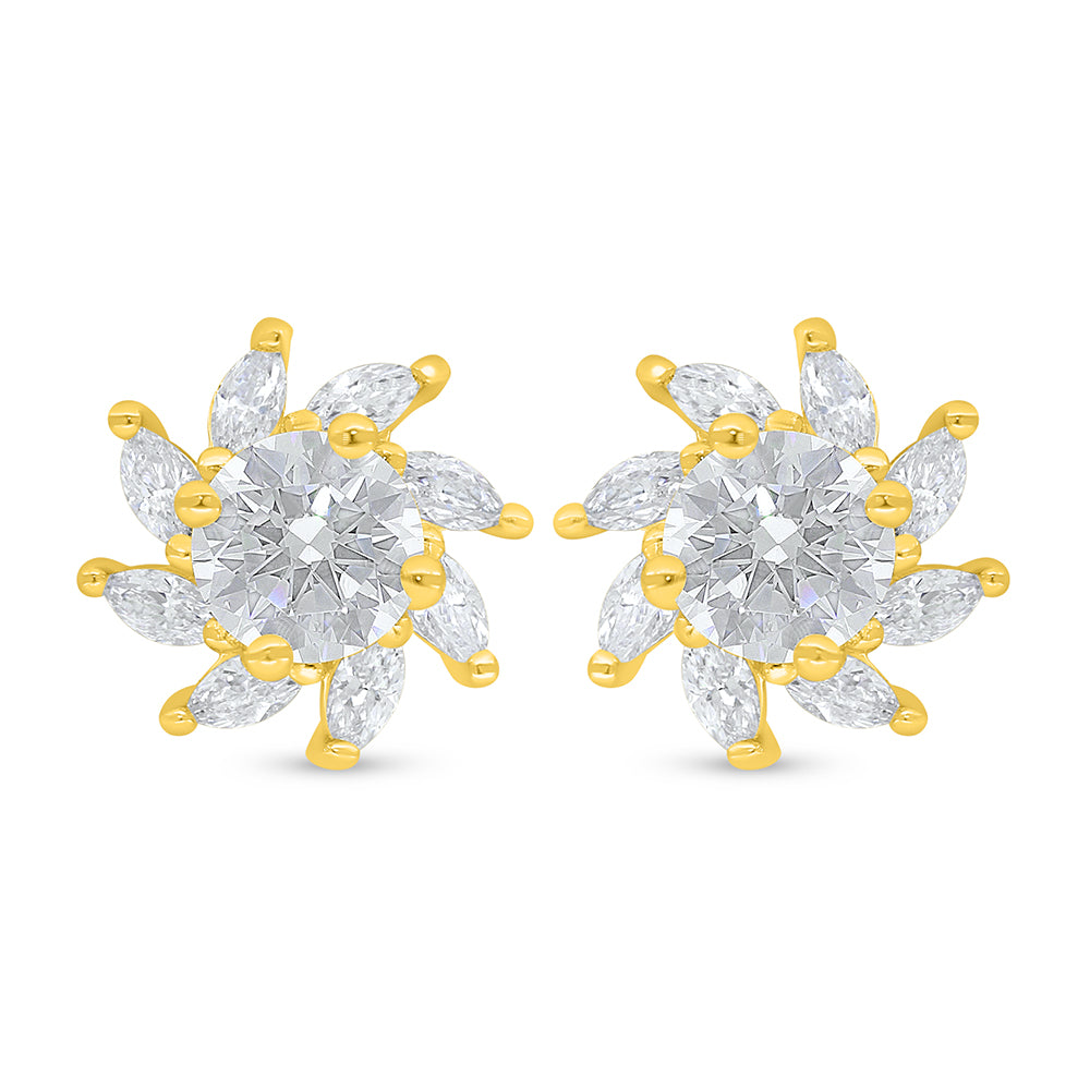 Sterling Silver 925 Earring Golden Plated Embedded With White Zircon