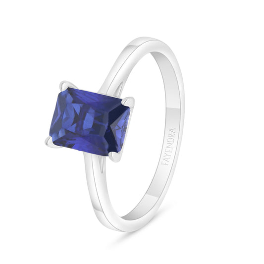 Sterling Silver 925 Ring Rhodium Plated Embedded With Sapphire Corundum