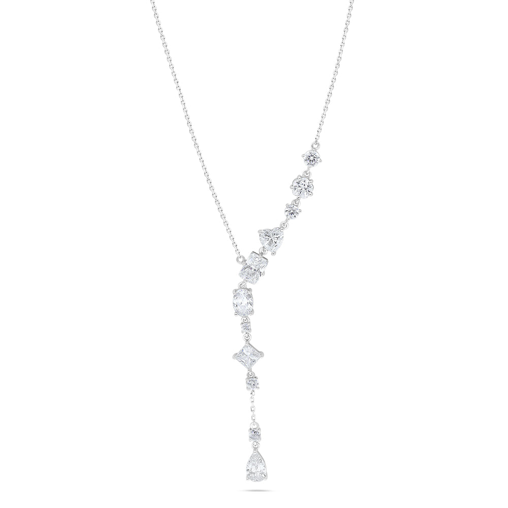 Sterling Silver 925 Necklace Rhodium Plated Embedded With White Zircon