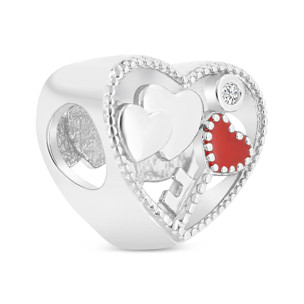 Sterling Silver 925 CHARM Rhodium Plated Embedded With White CZ
