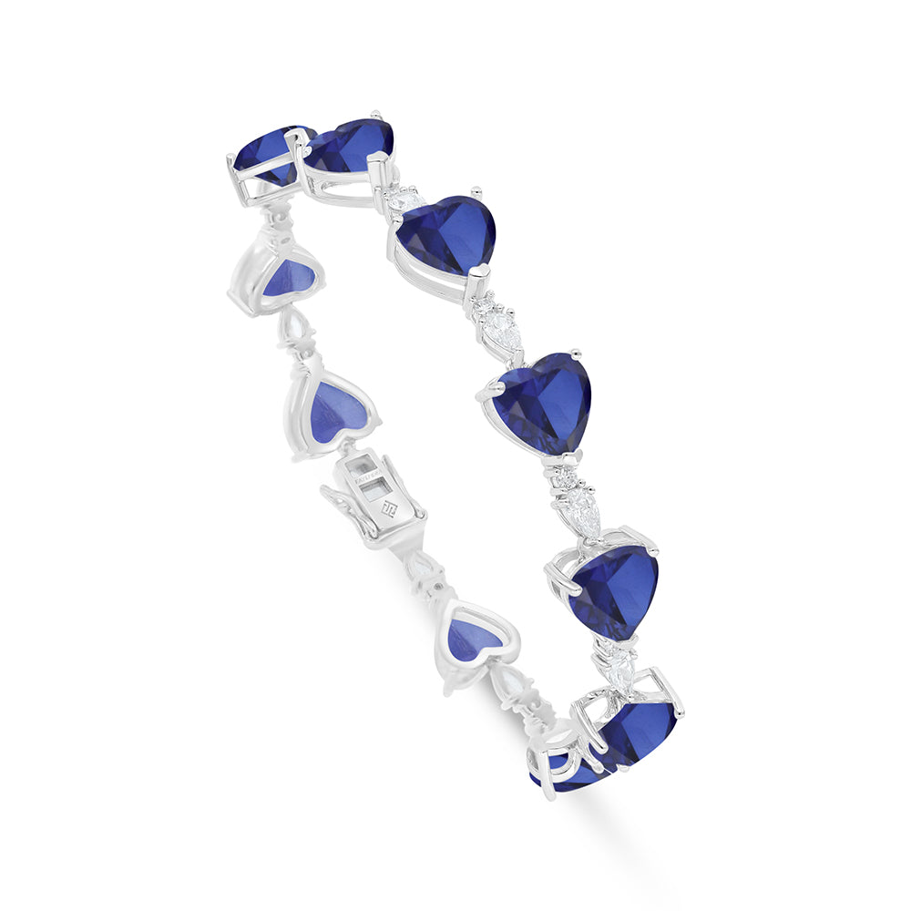 Sterling Silver 925 SET Rhodium Plated Embedded With Sapphire Corundum And White Zircon