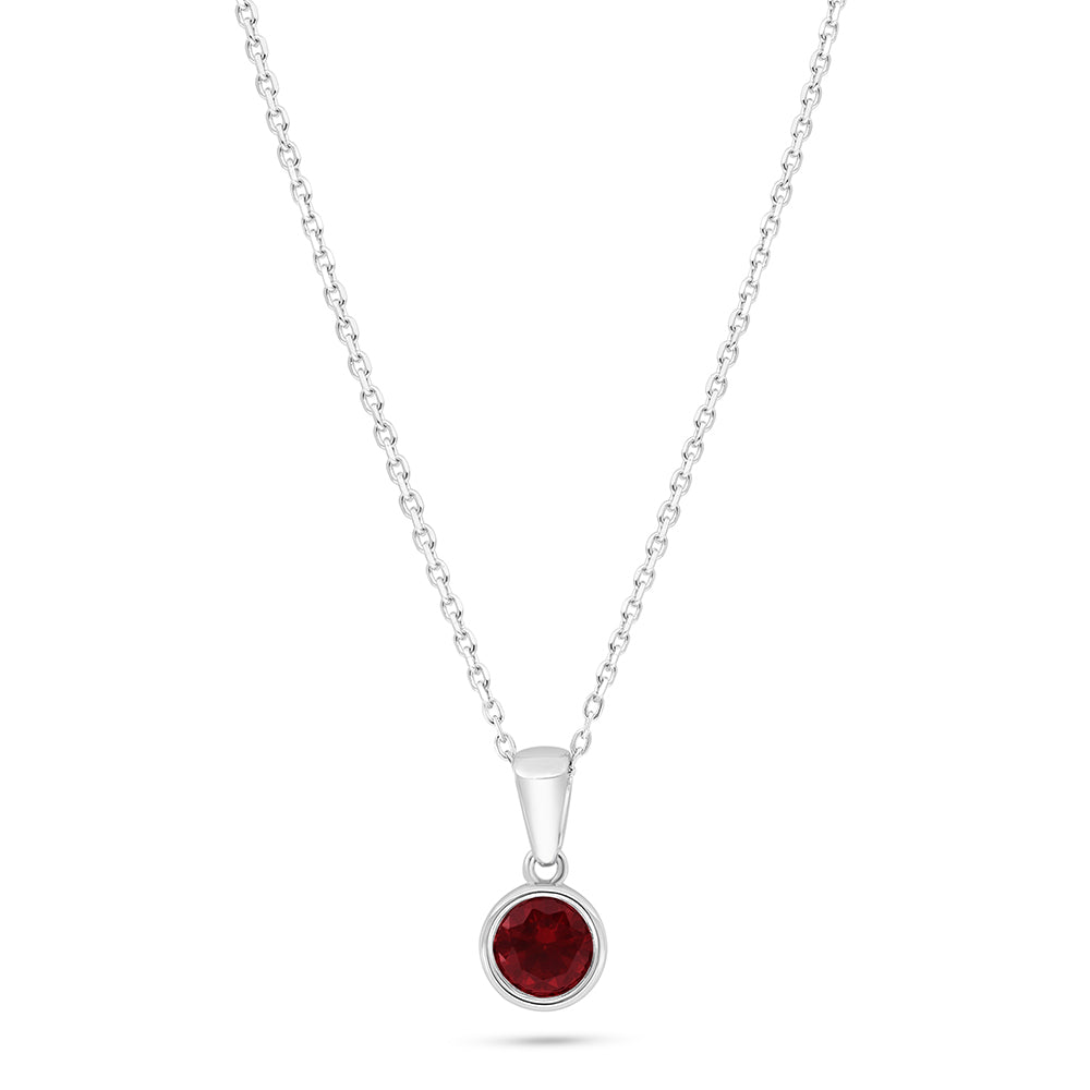Sterling Silver 925 Necklace Rhodium Plated Embedded With Ruby Corundum