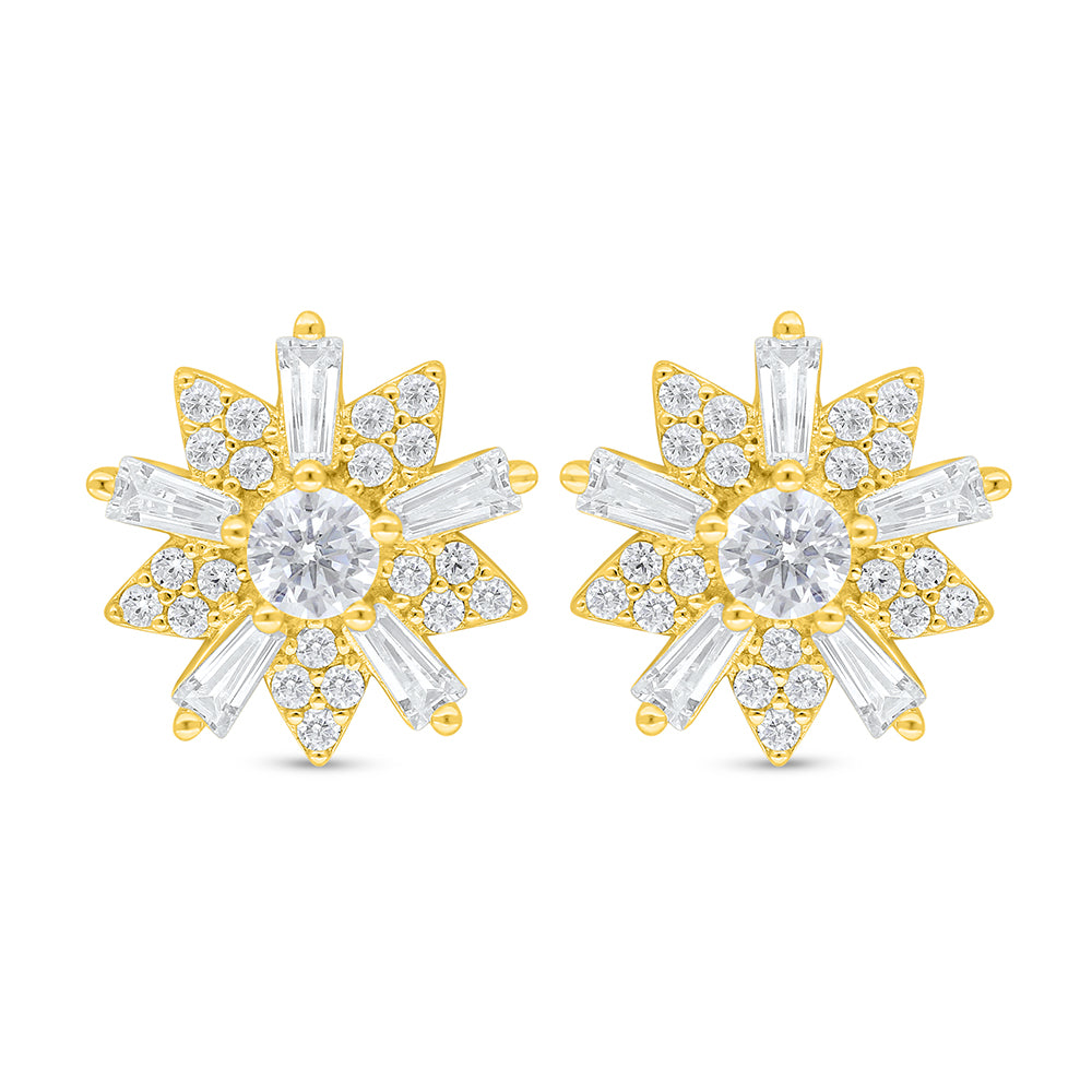 Sterling Silver 925 Earring Golden Plated Embedded With White Zircon