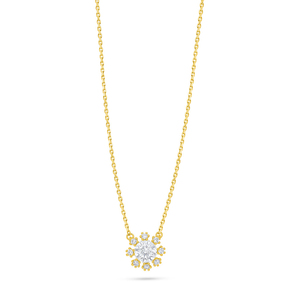 Sterling Silver 925 Necklace Golden Plated Embedded With White Zircon