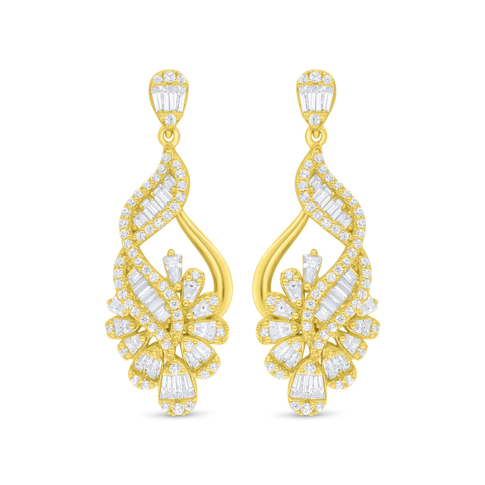 Sterling Silver 925 Earring Golden Plated Embedded With White Zircon