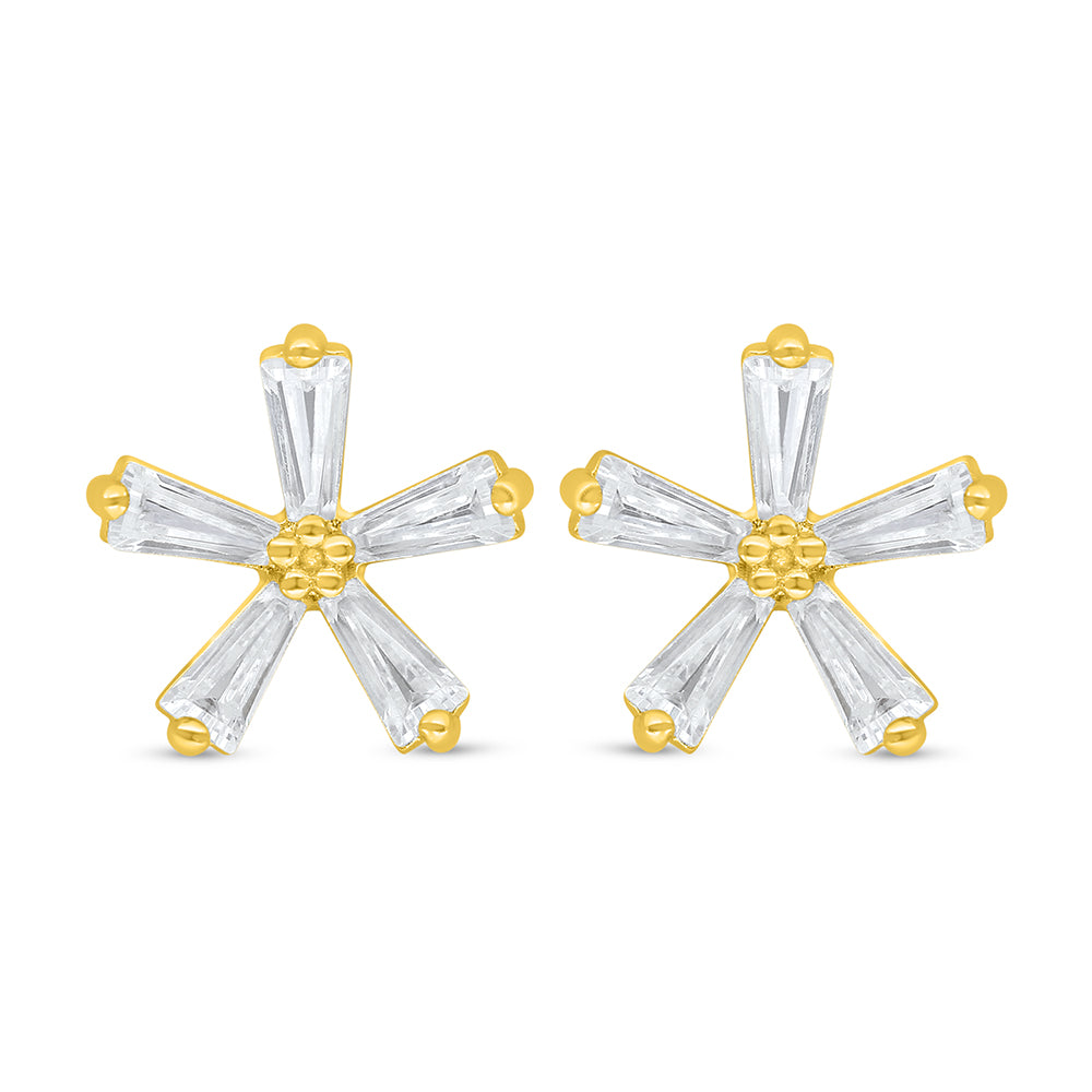 Sterling Silver 925 Earring Golden Plated Embedded With White Zircon