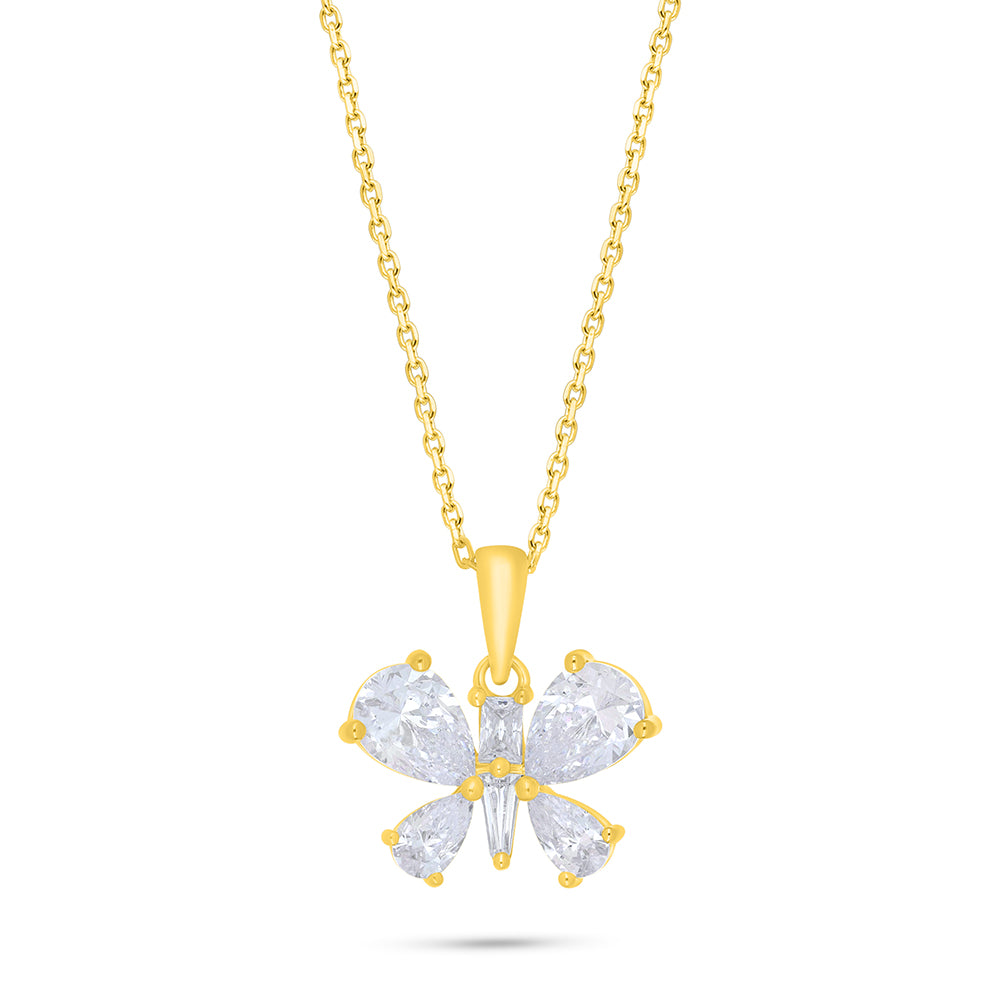 Sterling Silver 925 Necklace Golden Plated Embedded With White Zircon
