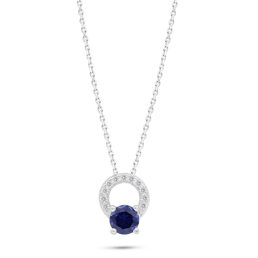 Sterling Silver 925 Necklace Rhodium Plated Embedded With Sapphire Corundum And White Zircon
