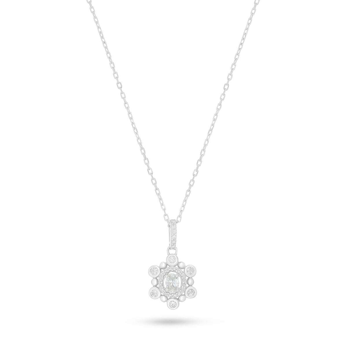 Sterling Silver 925 Necklace Rhodium Plated Embedded With Diamond Zircon And White Zircon