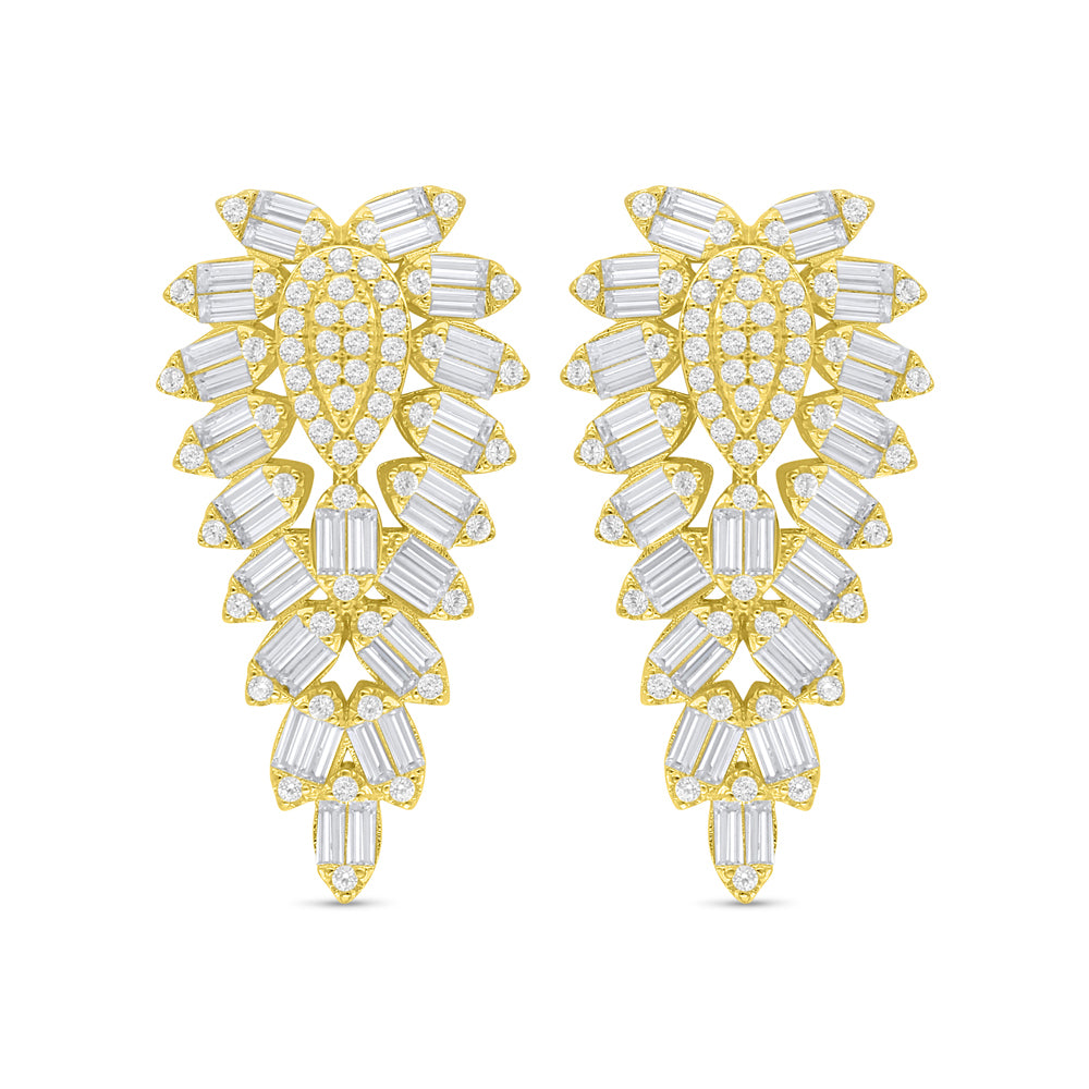 Sterling Silver 925 Earring Golden Plated Embedded With White Zircon