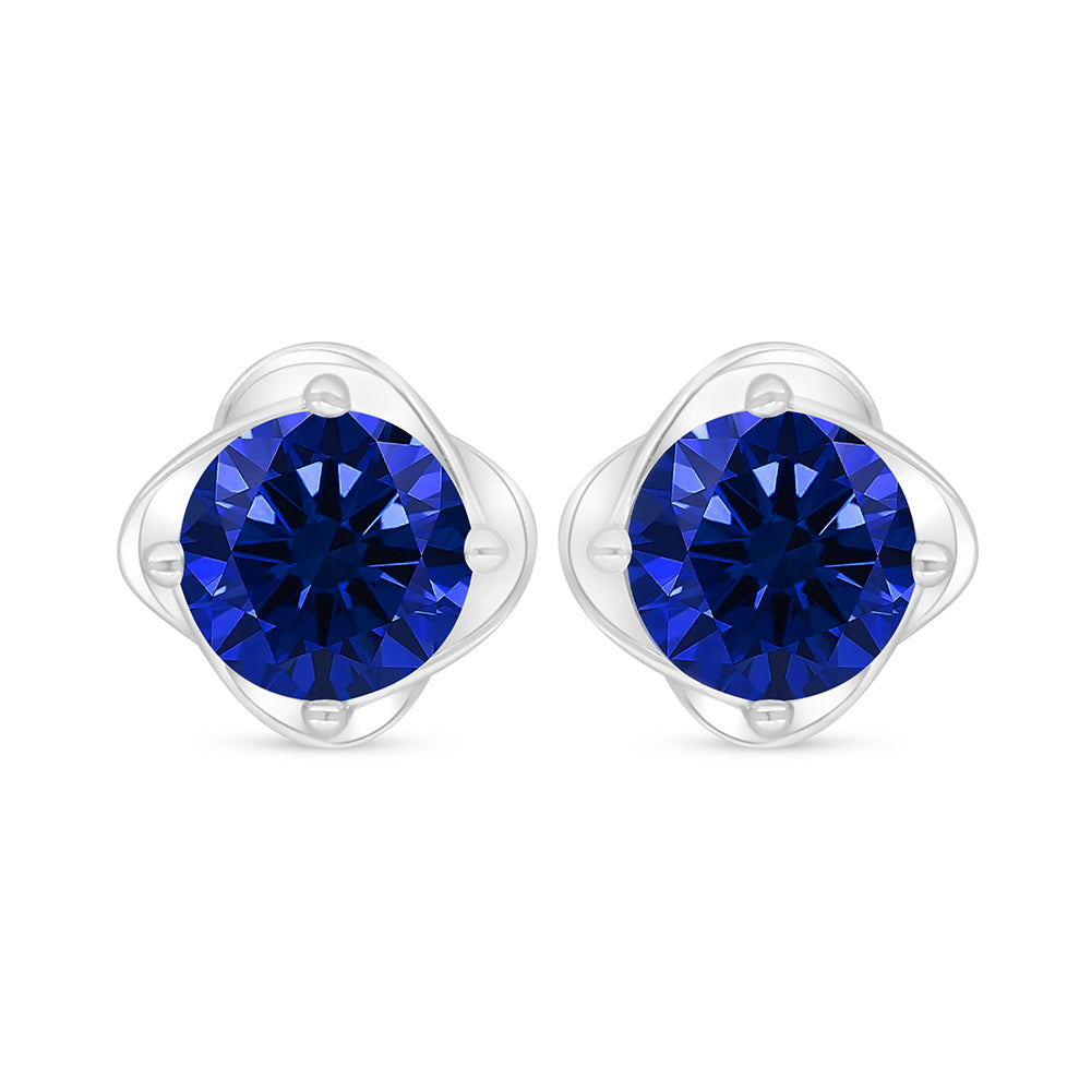Sterling Silver 925 Earring Rhodium Plated Embedded With Sapphire Corundum