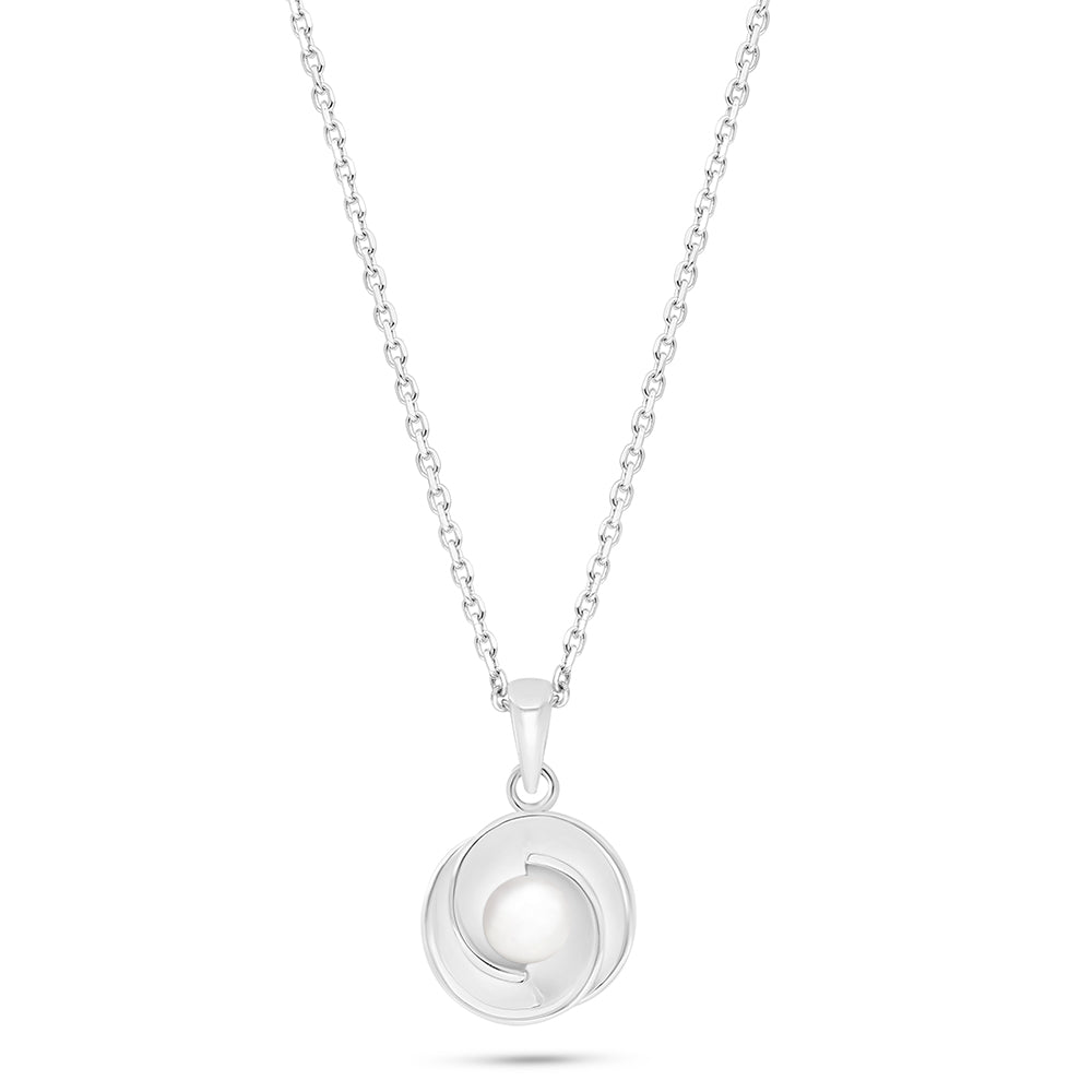 Sterling Silver 925 Necklace Rhodium Plated Embedded With Natural White Pearl