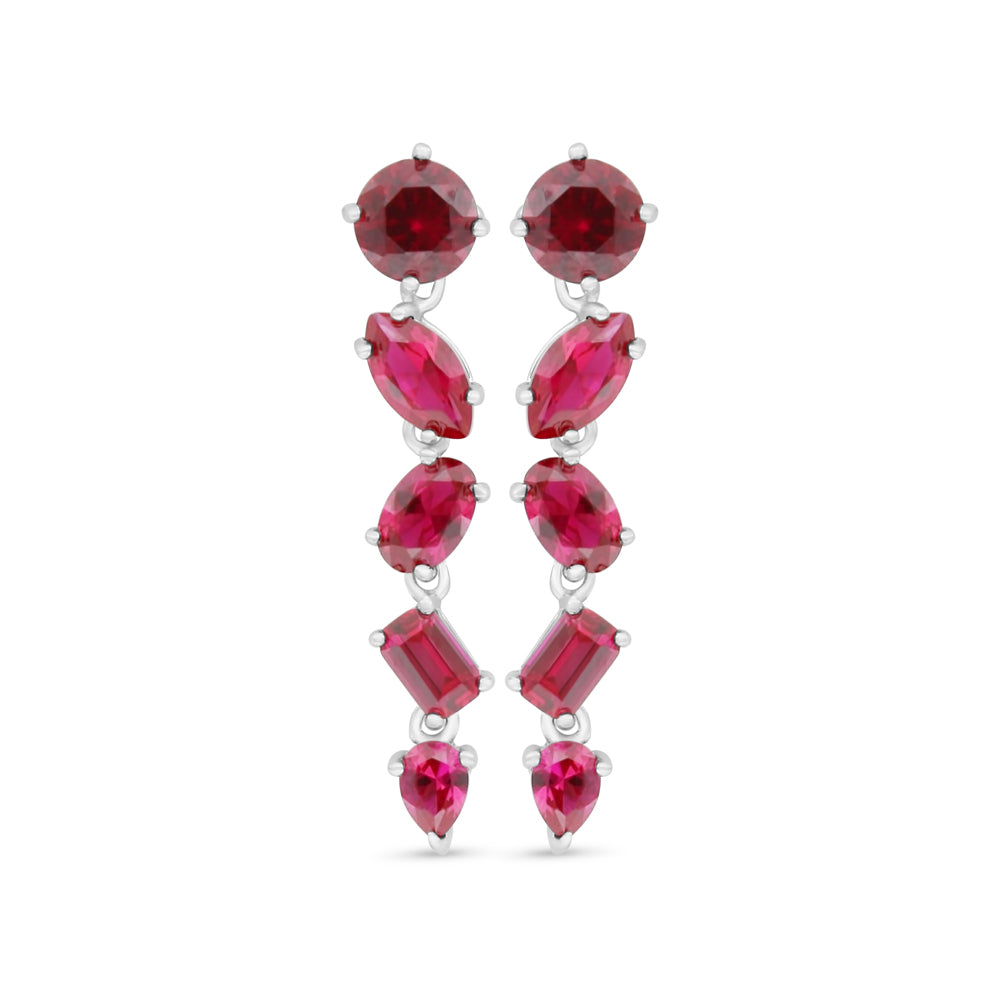 اقراط من الفضة الخالصة عيار 925 مطلي روديوم مرصعة ياقوت كروندوم و فص ابيض