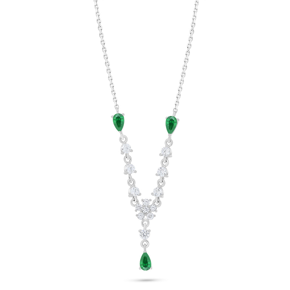 Sterling Silver 925 Necklace Rhodium Plated Embedded With Emerald Zircon And White Zircon