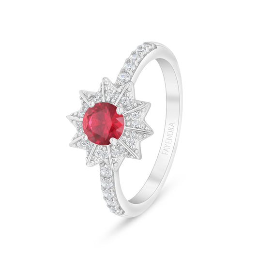 خاتم من الفضة الخالصة عيار 925 مطلي روديوم مرصع ياقوت كروندوم و فص ابيض