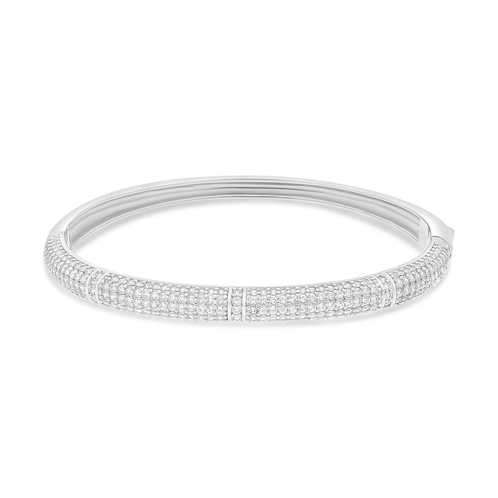 Sterling Silver 925 Bangle Rhodium Plated Embedded With White Zircon Size 6