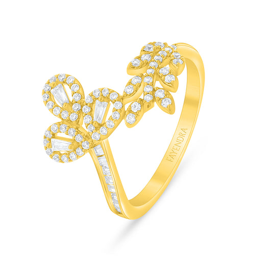 Sterling Silver 925 Ring Golden Plated Embedded With White Zircon