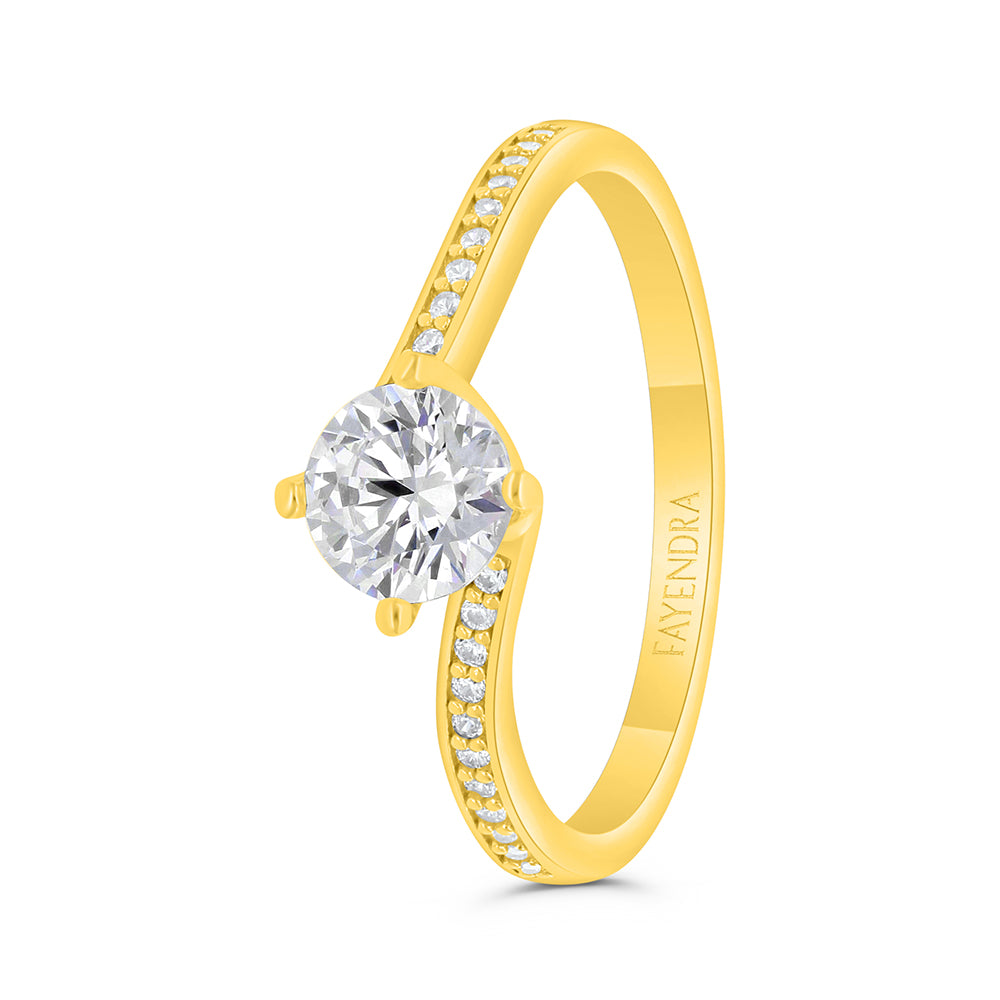Sterling Silver 925 Ring Gold Plated Embedded With White Zircon
