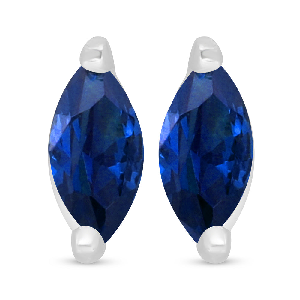 Sterling Silver 925 Earring Rhodium Plated Embedded With Sapphire Corundum