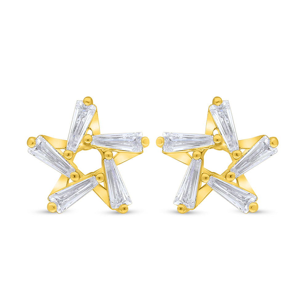 Sterling Silver 925 Earring Golden Plated Embedded With White Zircon