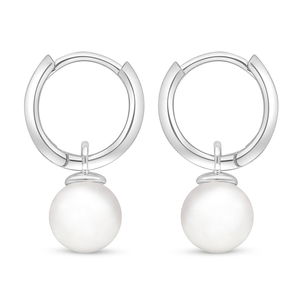Sterling Silver 925 Earring Rhodium Plated Embedded With Natural White Pearl