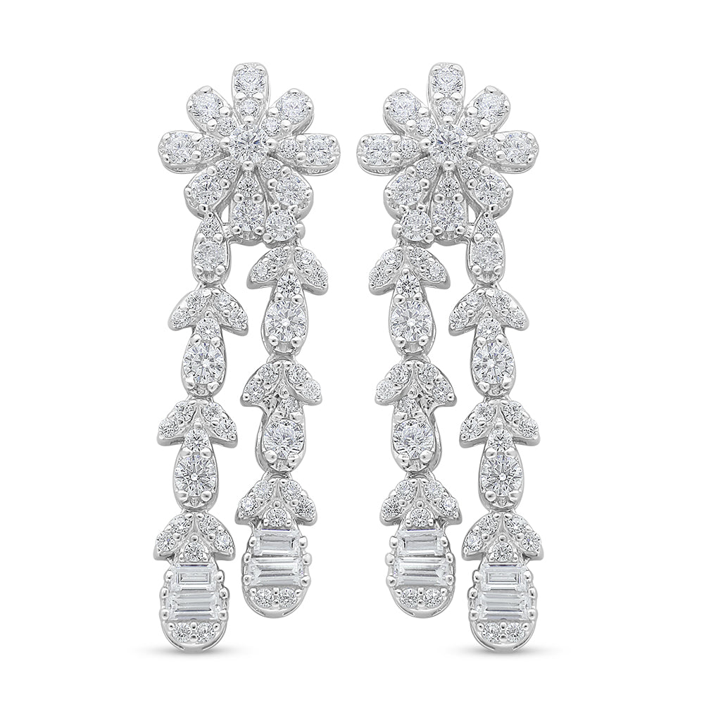Sterling Silver 925 Earring Rhodium Plated Embedded With White Zircon