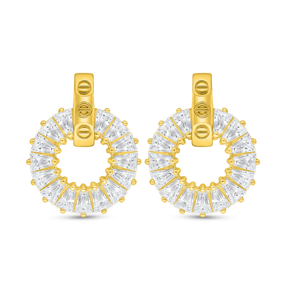 اقراط من الفضة الخالصة عيار 925 مطلية ذهبي مرصعة فص ابيض