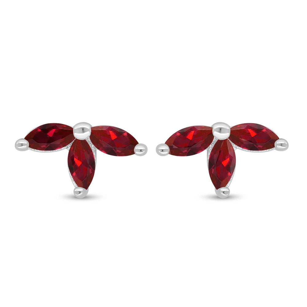 Sterling Silver 925 Earring Rhodium Plated Embedded With Ruby Corundum
