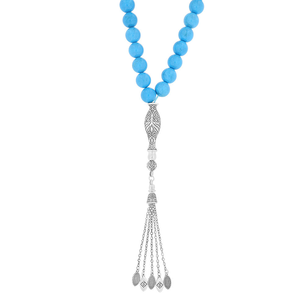 Rosary 33 Sterling Silver 925 Set Oxidized Embedded With Turquoise Howlite Bead 10 mm LOGO