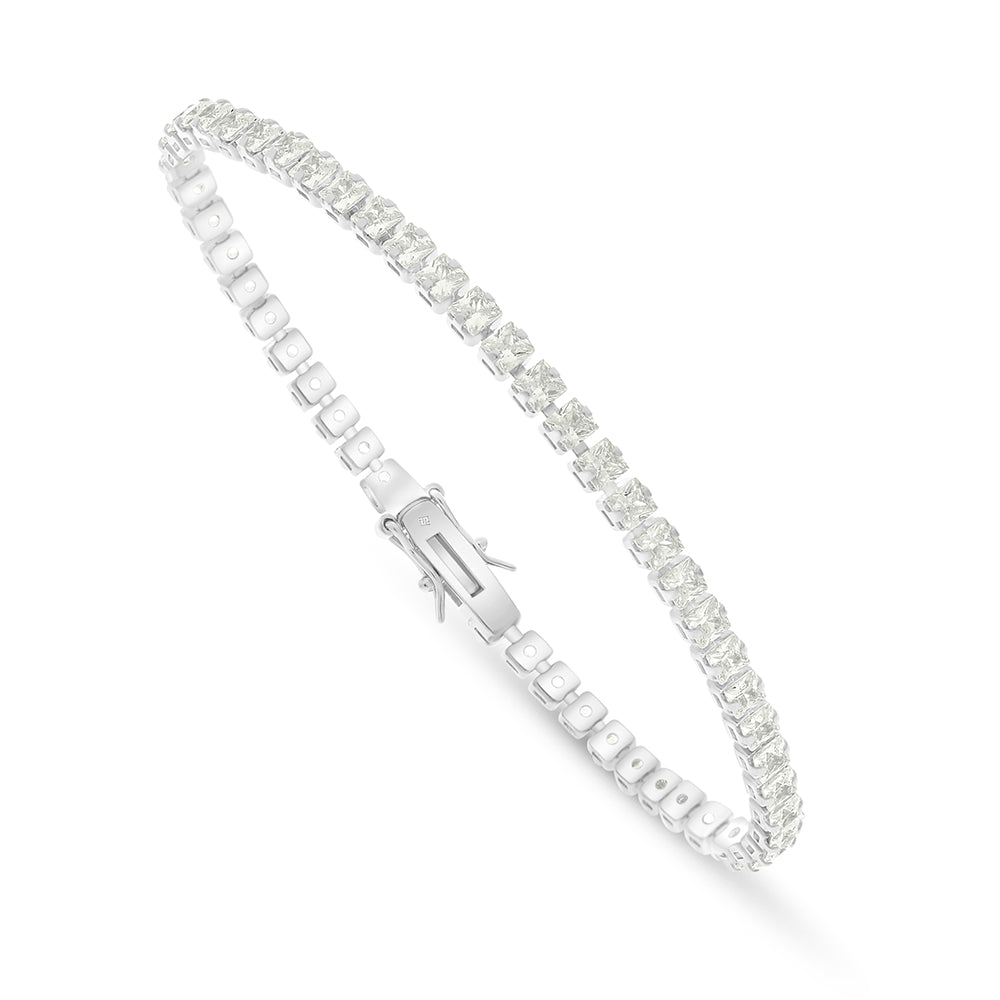 Sterling Silver 925 Bracelet Rhodium Plated Embedded With Diamond Zircon