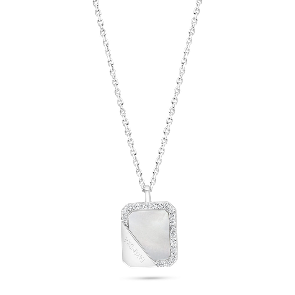 Sterling Silver 925 Necklace Rhodium Plated Embedded With White Shell And White Zircon LOGO