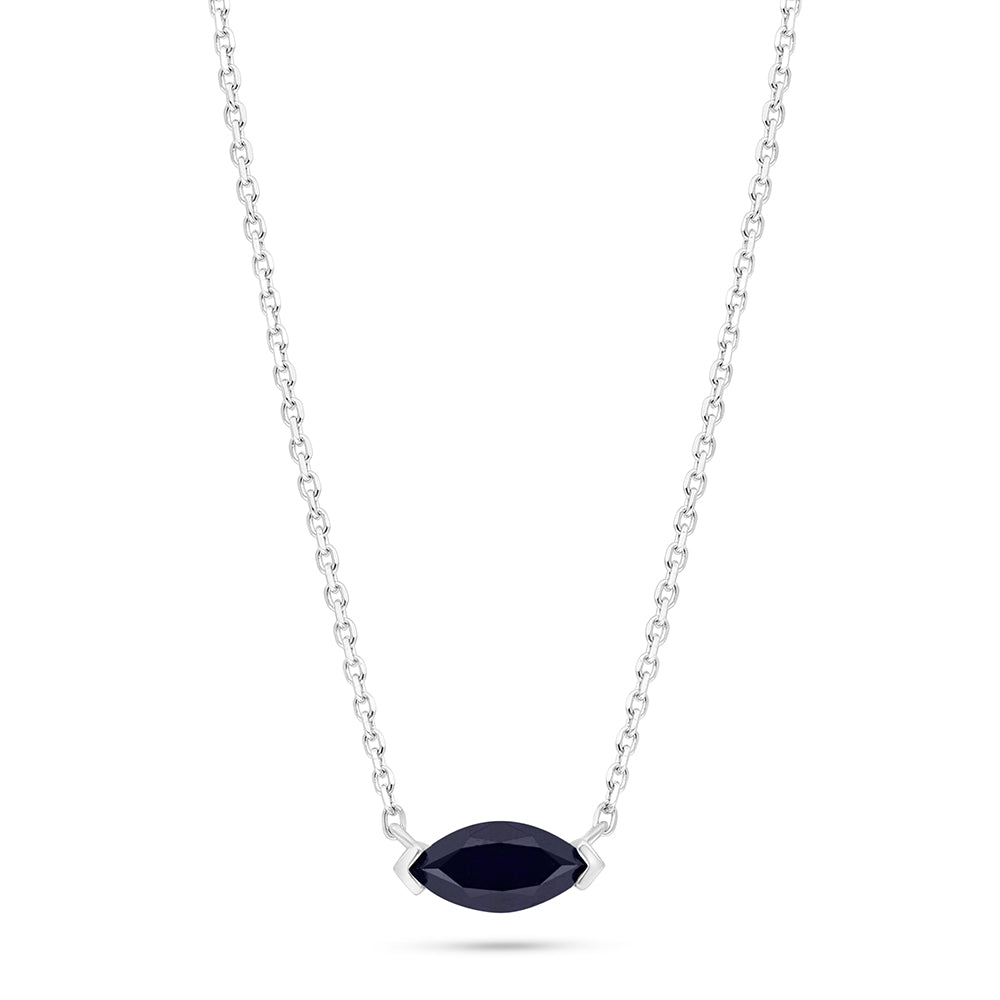 Sterling Silver 925 Necklace Rhodium Plated Embedded With Sapphire Corundum