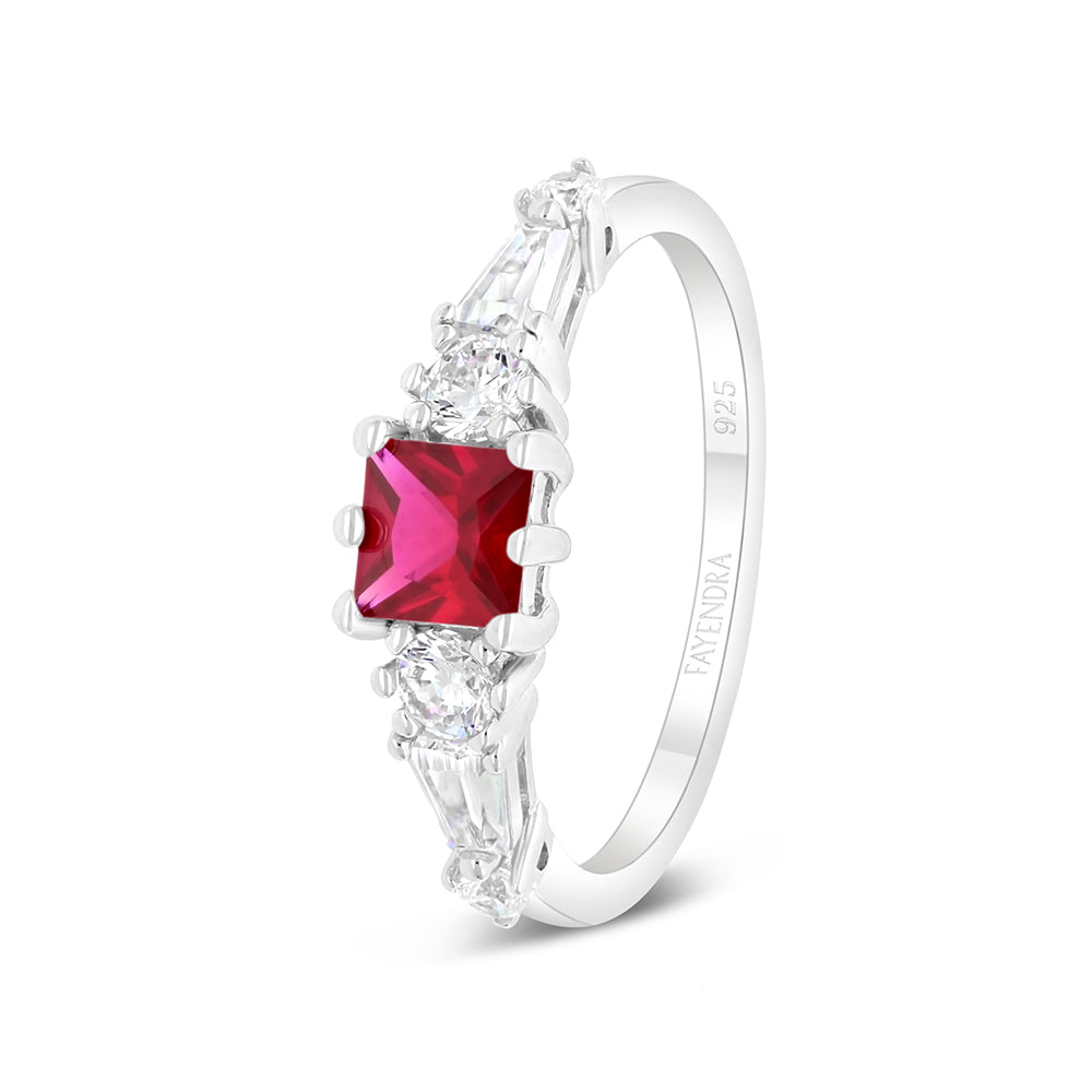 Sterling Silver 925 Ring Rhodium Plated Embedded With Ruby Corundum And White Zircon