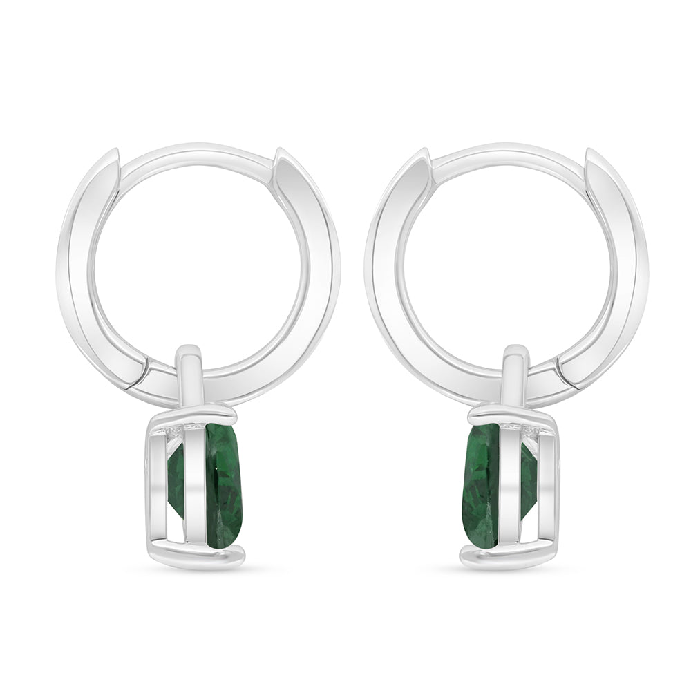 Sterling Silver 925 Earring Rhodium Plated Embedded With Emerald Zircon And White Zircon