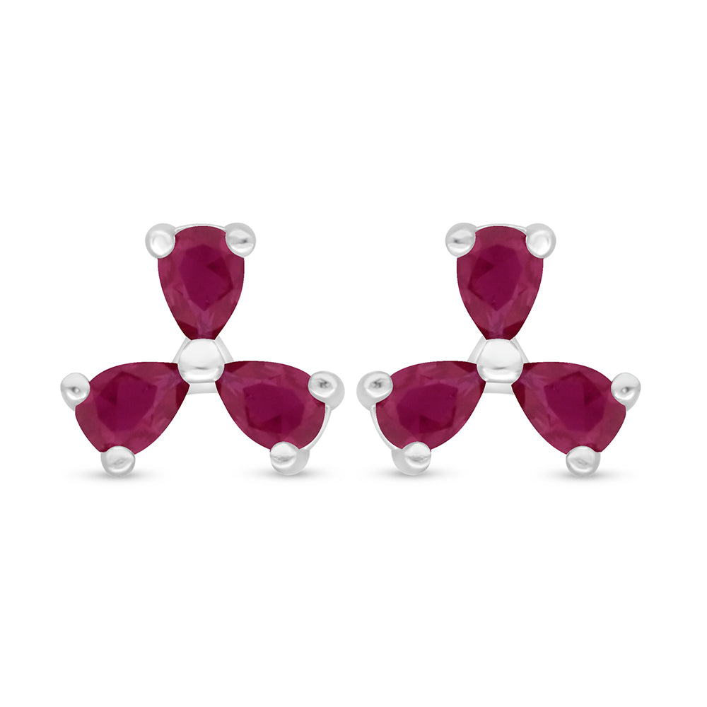 Sterling Silver 925 Earring Rhodium Plated Embedded With Ruby Corundum