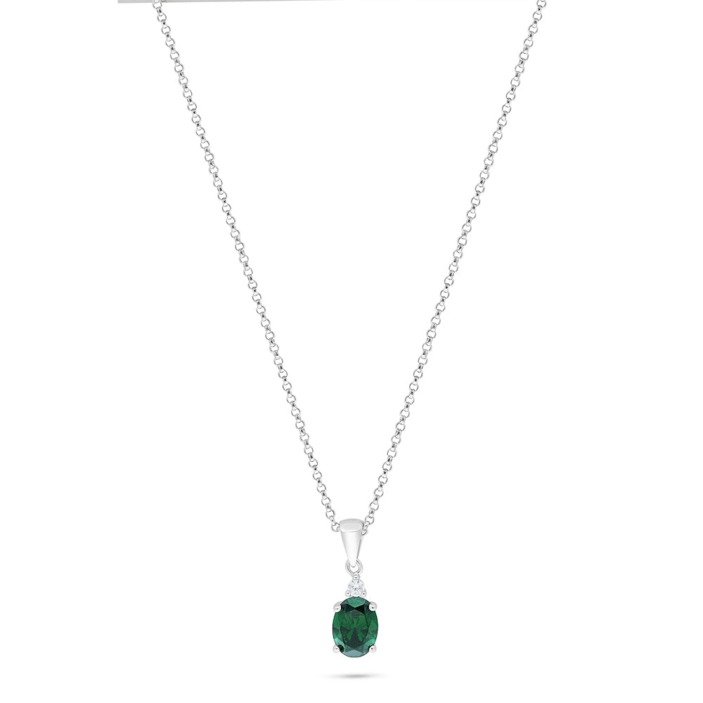 Sterling Silver 925 Necklace Rhodium Plated Embedded With Emerald Zircon And White Zircon