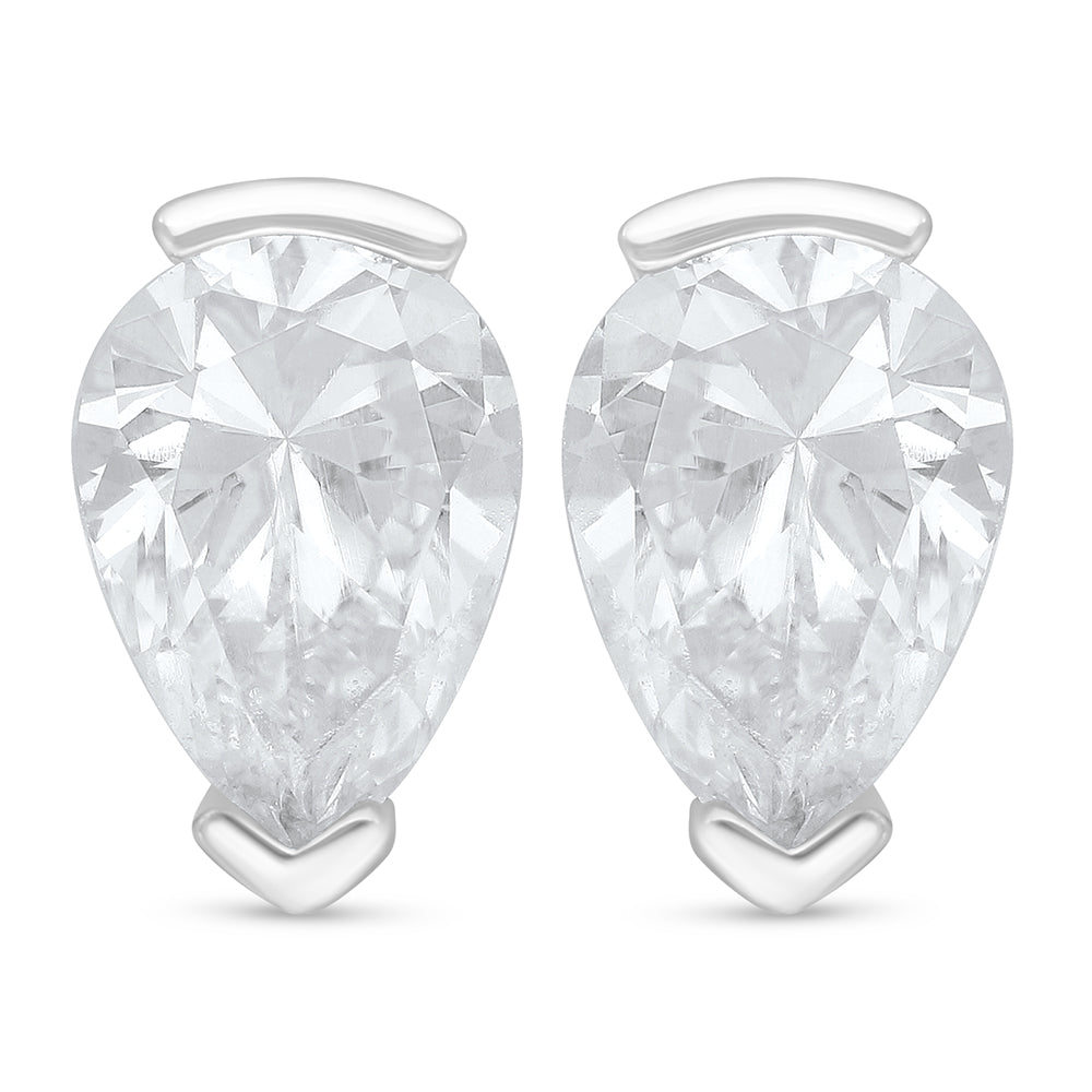 Sterling Silver 925 Earring Rhodium Plated Embedded With White Zircon