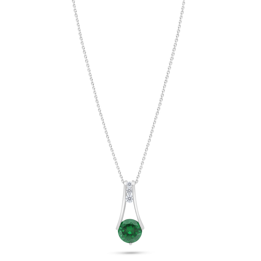 Sterling Silver 925 Necklace Rhodium Plated Embedded With Emerald Zircon And White Zircon