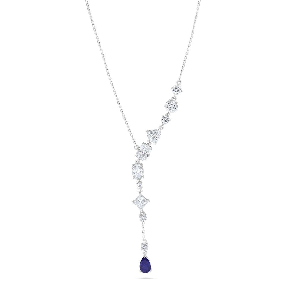 Sterling Silver 925 Necklace Rhodium Plated Embedded With Sapphire Corundum And White Zircon
