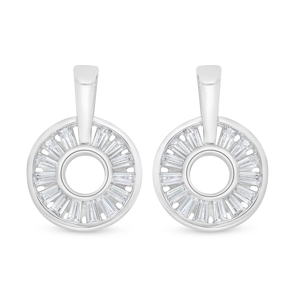 Sterling Silver 925 Earring Rhodium Plated Embedded With White Zircon