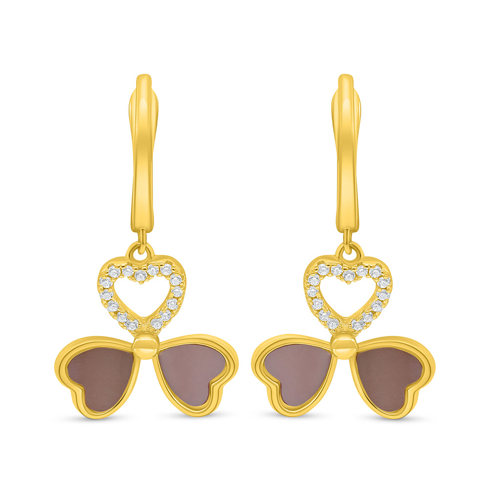 Sterling Silver 925 Earring Golden Plated Embedded With Pink Shell And White Zircon