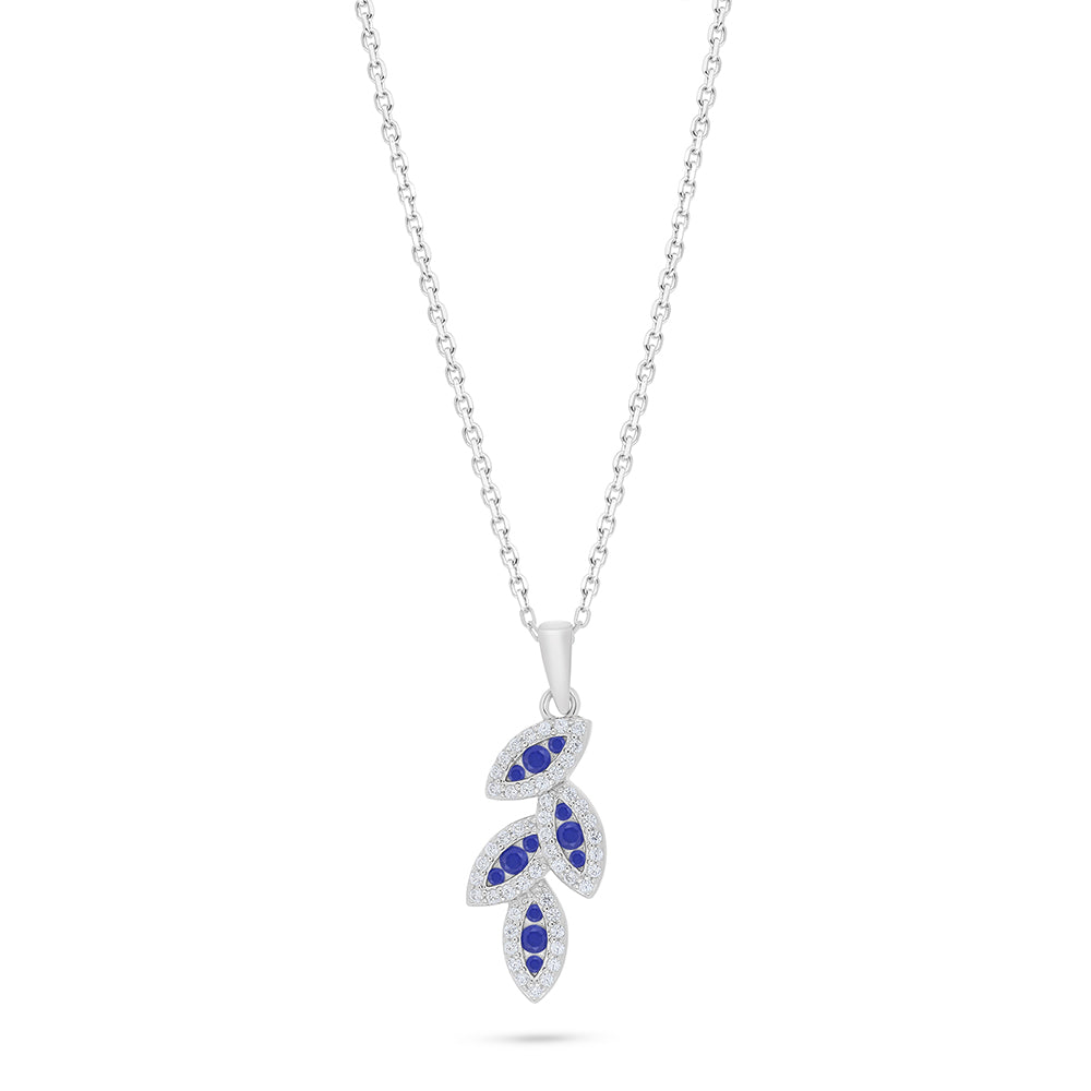 Sterling Silver 925 Necklace Rhodium Plated Embedded With Sapphire Corundum And White Zircon